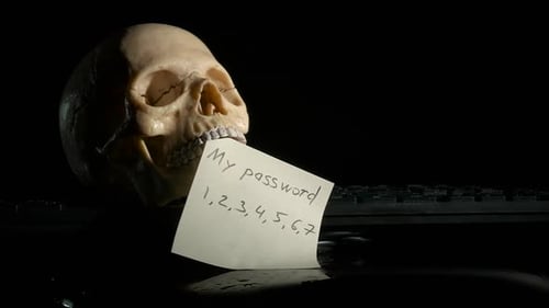 Skull with Password on Keyboard Close Up