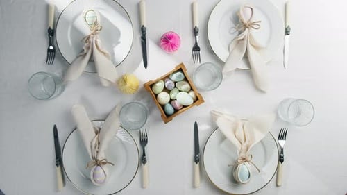 Festive Easter Table Setting Preparation for Family Feast