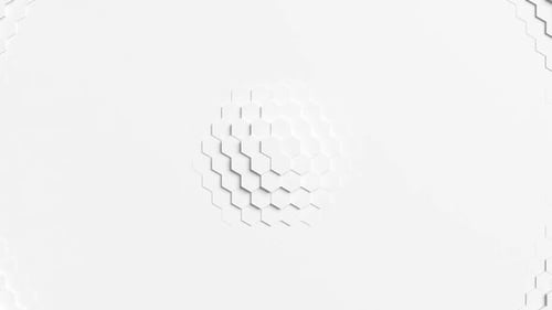 Dynamic white hexagon pattern morphing into a clean backdrop