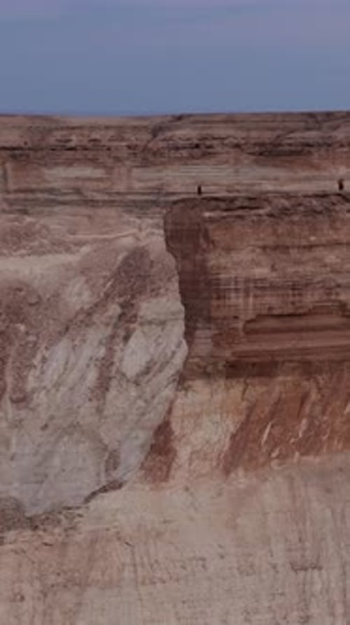 Aerial view of rocky cliff edges, Kazakhstan.