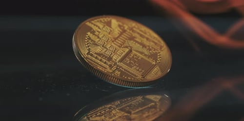 Bitcoin in Fire Close Up