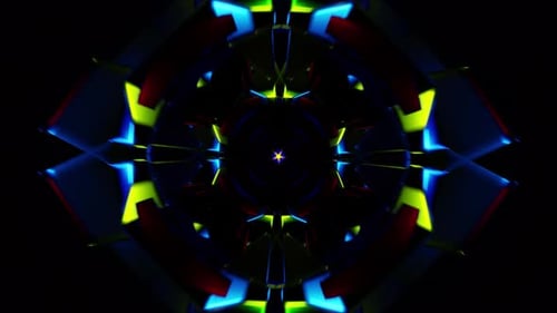 Loop Seamless VJ Motion Background Kaleidoscopic Neon Tunnel with Rotating Pulses