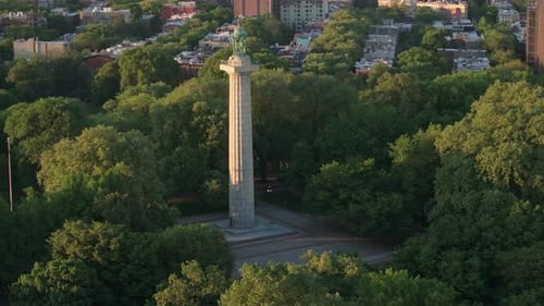 Aerial view of Fort Greene Park on a spring morning