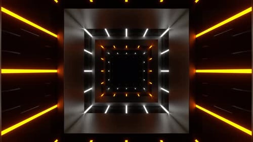 Square Tunnel With Orange And White Neon Lines Background Vj Loop In 4K