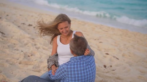 Romantic Middleaged Couple Enjoying a Peaceful Evening Together on the Beach Love Connection and