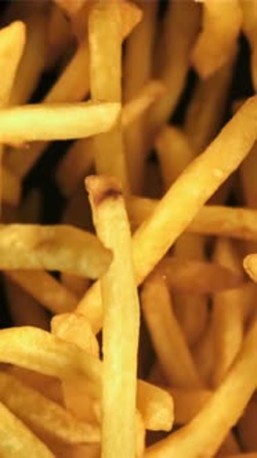 French Fries Fly Up and Fall Down Filmed on a Highspeed Camera at 1000 Fps