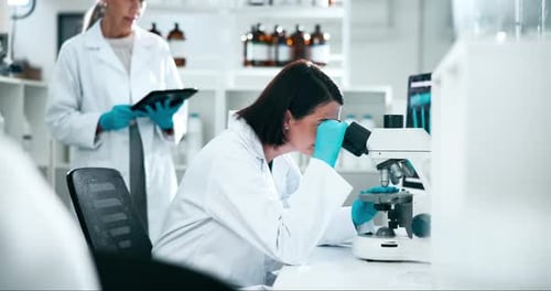 Scientists Working with Microscope in Modern Laboratory