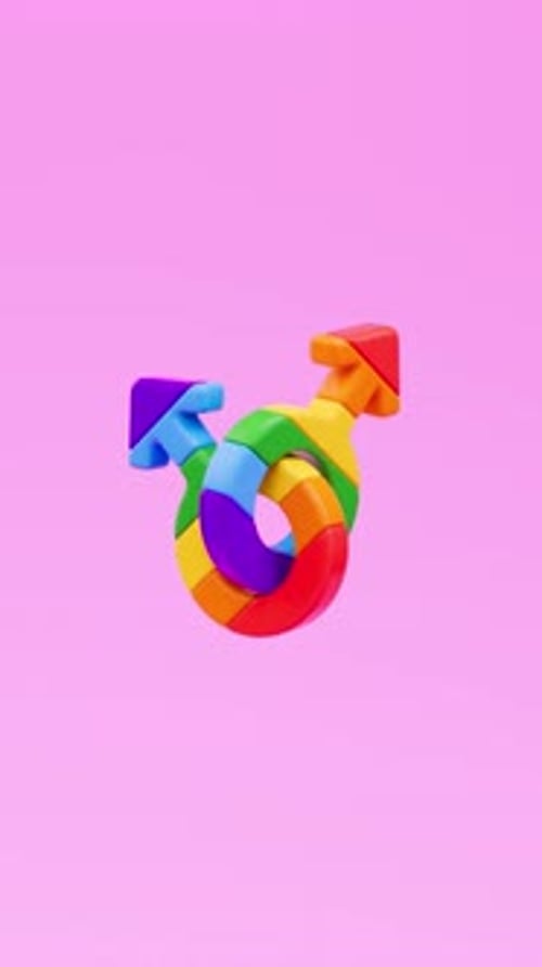 Pride looping video for social media post featuring two rainbow-colored male symbols joined together