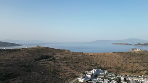 Bodrum, Turkey Windmills Overlooking the Aegean Sea – Aerial View
