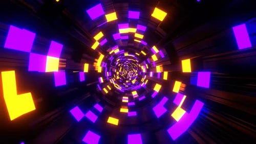 Purple And Orange Sci Fi Tunnel With Neon Squares Background VJ Loop l 4K