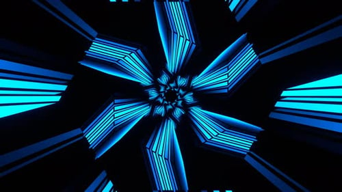 Fondo de túnel de caleidoscopio con línea de neón hexagonal azul Vj Loop en 4K