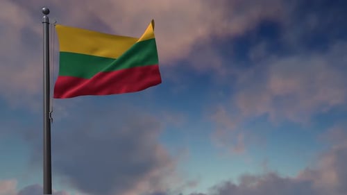 Realistic Lithuanian Flag Waving with Dynamic Sky Background