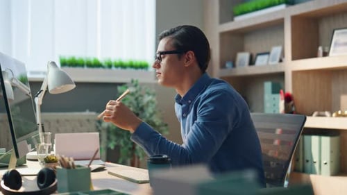 Friendly Creator Computer Videocall at Office Positive Designer Gesturing Hands