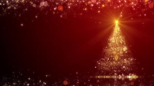 Golden Particle Christmas Tree Festive Red Background