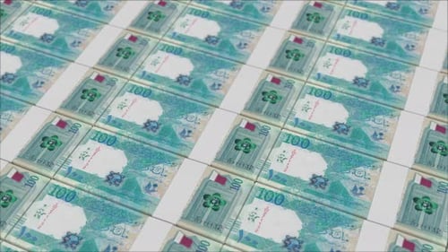 100 Qatari Riyal Banknotes Stacks Animation