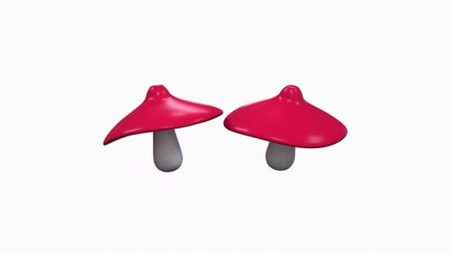 Animated 3D Red Mushrooms Spinning on White Background