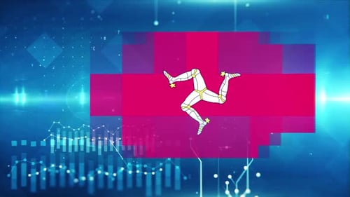 Flagge der Isle of Man auf wirtschaftlichem Hintergrund und Grafik