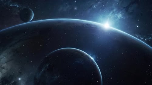 Animated Planets in Deep Space with Bright Star