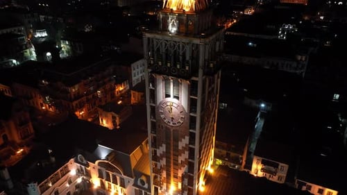 Aerial view of Piazza Batumi in the center of city. Night cityscape of Batumi city