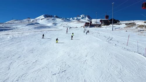 Show of ski athletes in super slow motion