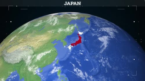 Futuristic Earth Globe Zoom to Japan Map Highlight