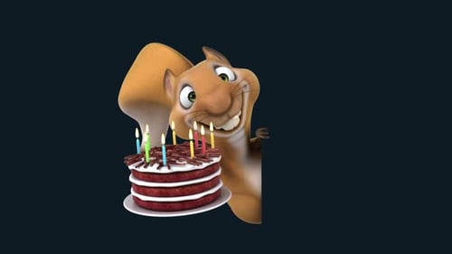 Fun 3D cartoon squirrel with a sign (with alpha channel)