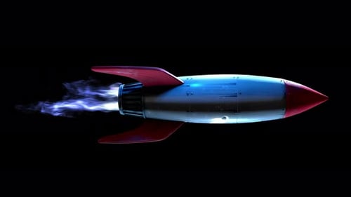 Animated Rocket Flying with Blue Smoke Trail