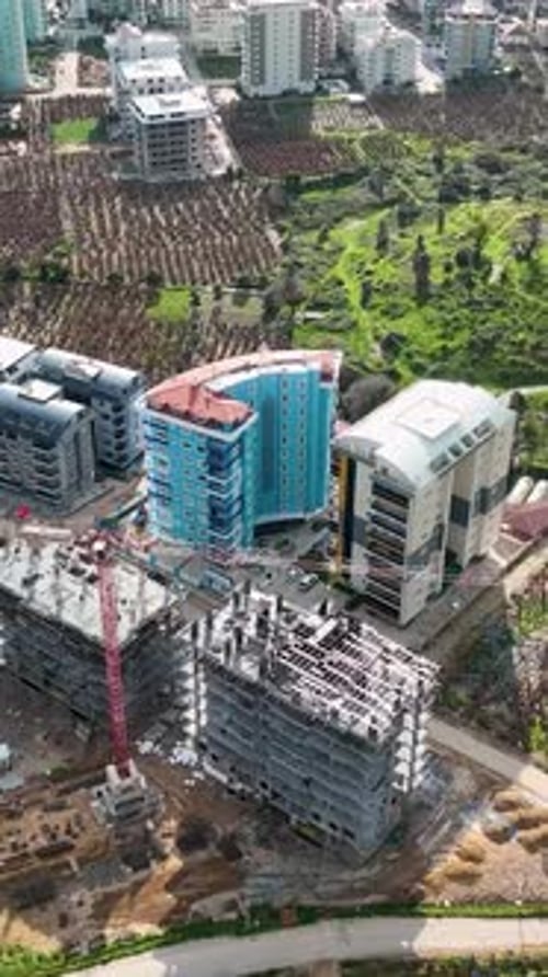 Vertical Video Aerial View Construction Site Work on Site