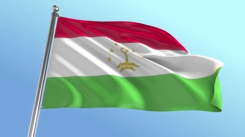 Realistic Tajikistan Flag Waving Against Blue Sky Animation