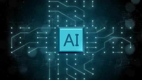 Conceito de IA ou inteligência artificial em fundo azul de circuito