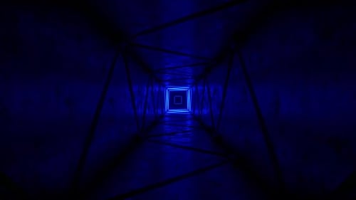 Tunnel au néon futuriste abstrait avec des effets de lumière bleue brillante