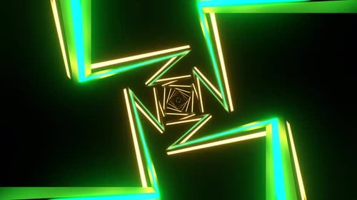 Turquoise And Yellow Neon Lightning Tunnel Background Vj Loop In 4K
