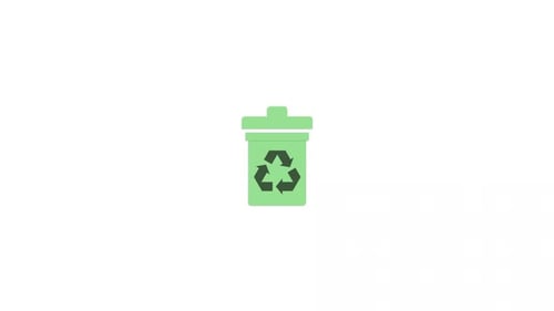 Animated Flat Recycling Bin Icon Opens and Closes