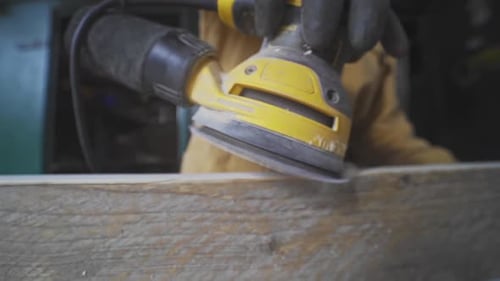 Sanding wood Slow motion workshop woodworker