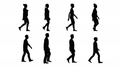 silhouette group of human walking isolated graphics with alpha channel