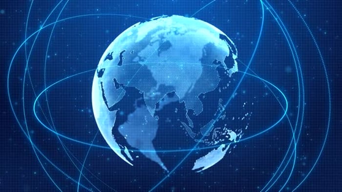 Glowing Digital World Map Global Network Technology Background Loop ...