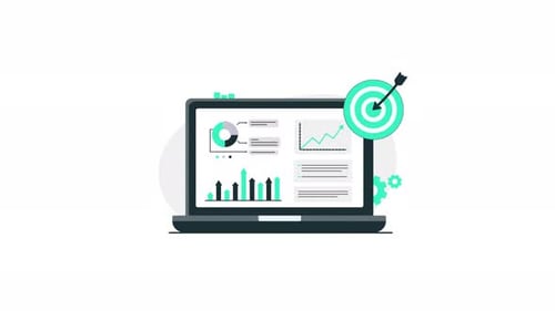 Animated Laptop with Business Data Analytics and Target Goal