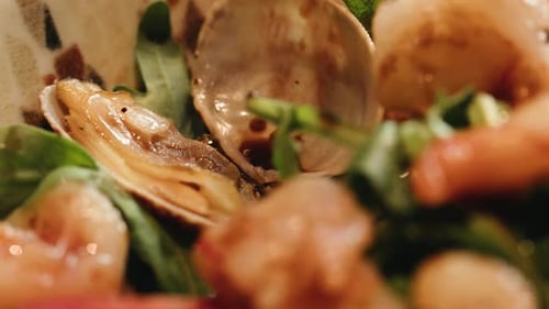Thai Food Spicy Mixed Seafood Salad Shrimps Vegetables and Mussels Food Recipe Spicy Seafood