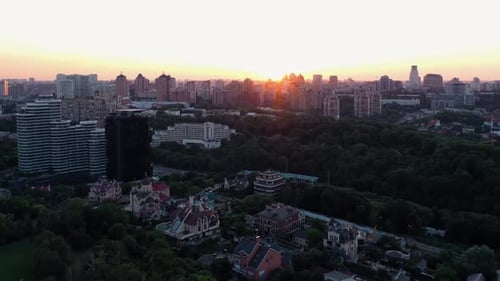 Drone View of the Kiev City and Evening Sunset Sky