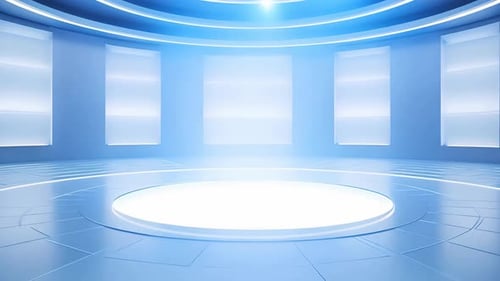 podium Futuristic showcase with platform for product displaying. Empty modern stage display
