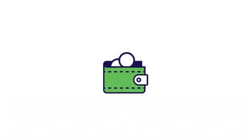 Animated Wallet and Coins Icon in Flat Design Style