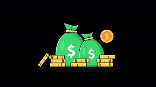 Animated Flat Design Money Bags and Coins Financial Icon
