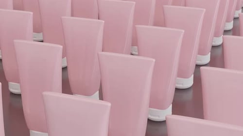 Several Unbranded beauty Products in a Row. 3D Cosmetics. 3D loop animation