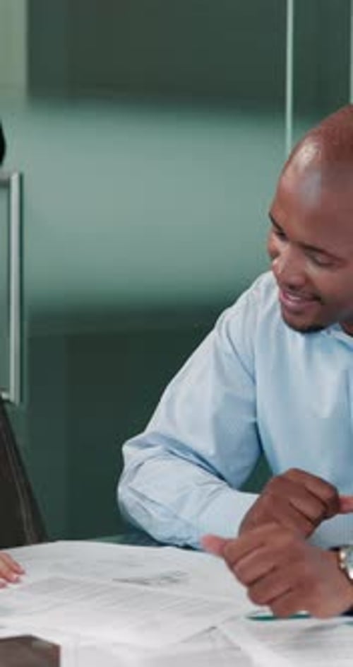 Happy, business people or documents with handshake for signature, contract agreement or partnership