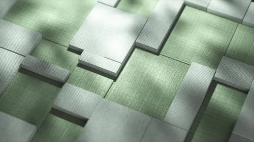 Geometric White Rectangular Blocks Sliding Seamlessly Across Textured Green Surface with Shifting