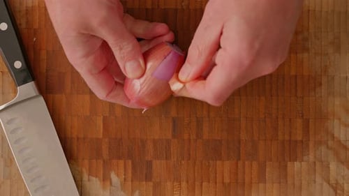 Top-down View of Dicing a Shallot