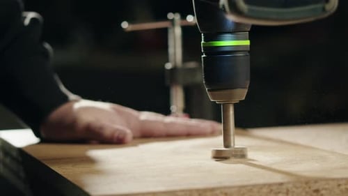 Drilling a Hole in Wood with Power Drill