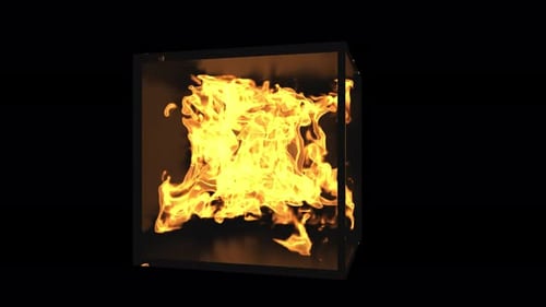 Abstract Fire Simulation in Glass Cube Animation