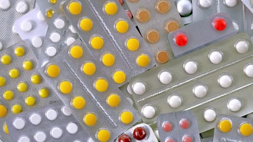 Assorted Pills in Blister Packs, Close-up