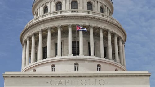 El Capitolio Building in Havana Cuba with Flag